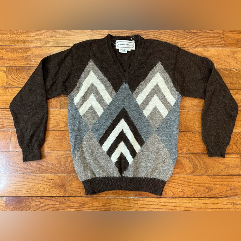 Vintage Adrienne Vittadini Alpaca Sweater Chevron V Neck Women’s S 80s 90s